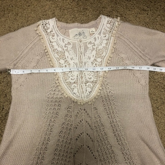 Anthropologie lace an Pom trim cable St sweater - Picture 4 of 8